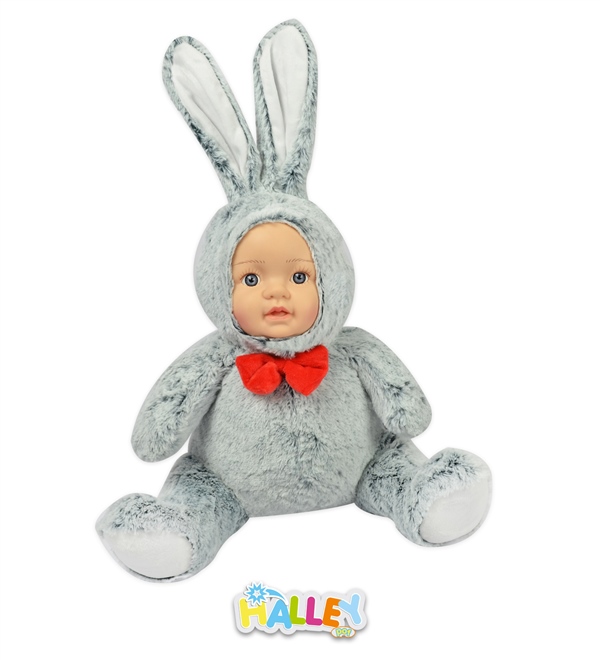 Halley Oyuncak Bebek Yüzlü Peluş Tavşan 45 Cm Gri